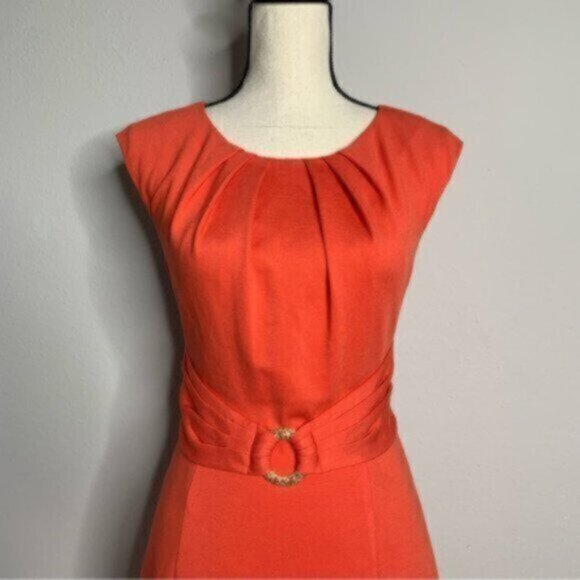 NWOT Trina Turk Orange Sleeveless Belted Sheath Dress - Picture 5 of 11
